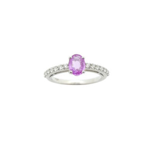 Bague or 750 saphir rose et diamants