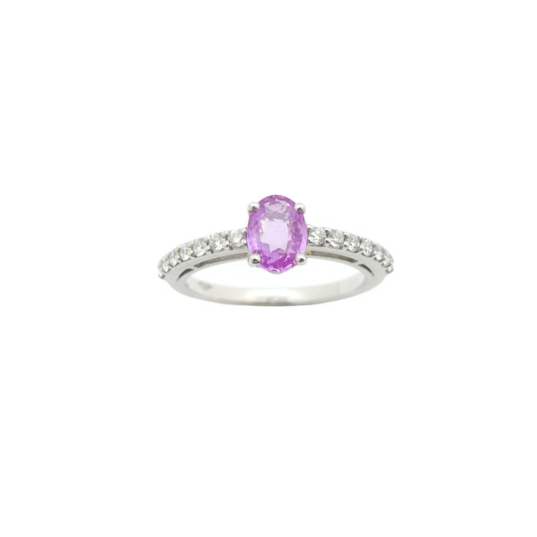 Bague or 750 saphir rose et diamants