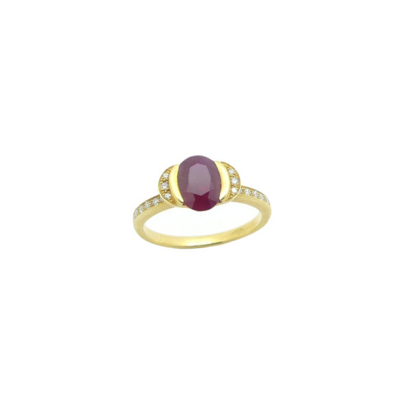 Bague or 750 rubis et diamants
