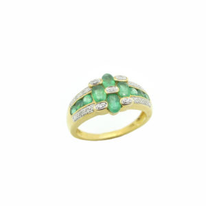 Bague or 750 émeraudes et diamants
