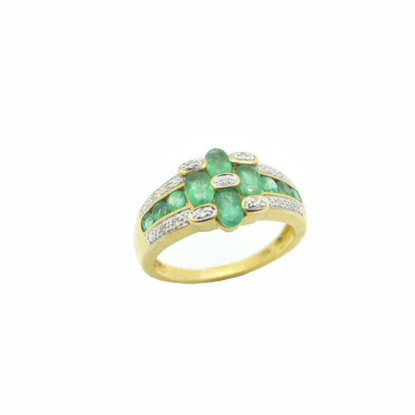 Bague or 750 émeraudes et diamants