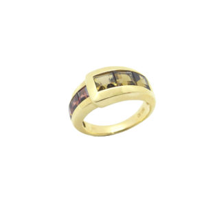 Bague or 750 rhodolite et quartz