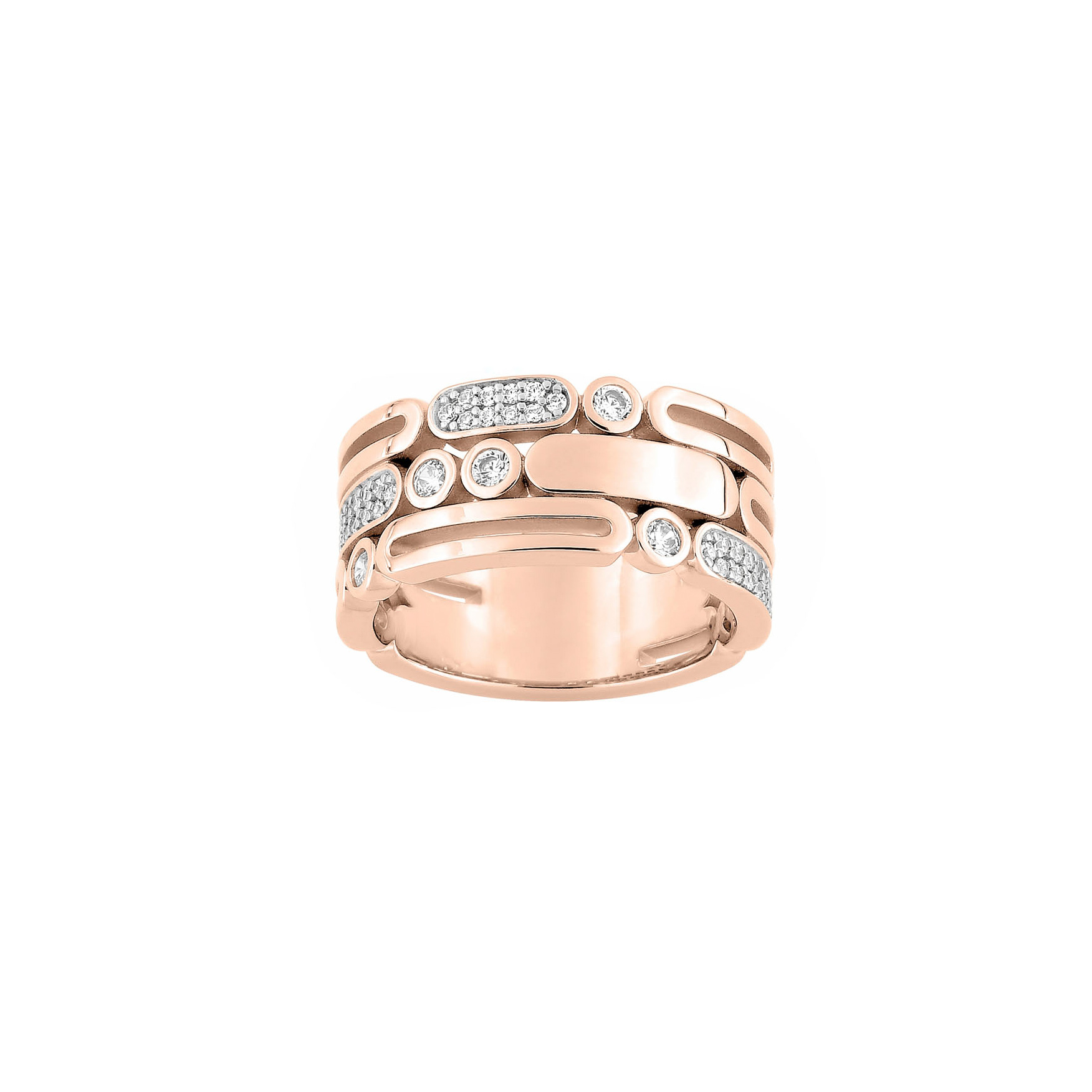 Bague plaque or rose et oxydes de zirconium