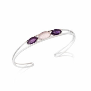Jonc argent améthyste et quartz rose