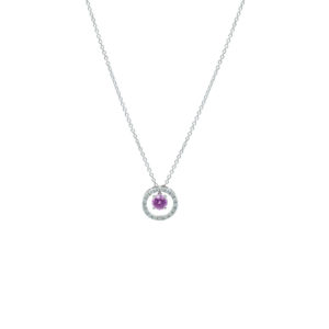 Collier or 750 saphir rose et diamants
