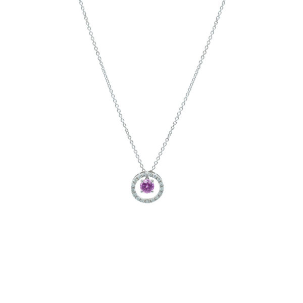 Collier or 750 saphir rose et diamants